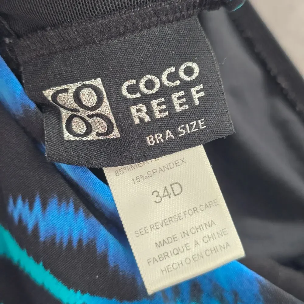 Coco Reef Black Multi Swimwear Tankini Tank Top Medium Bra 34D‎